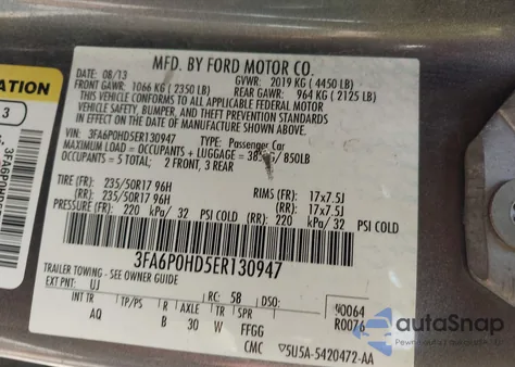 2014 Ford Fusion Se from USA, damaged, VIN 3FA6P0HD5ER130947